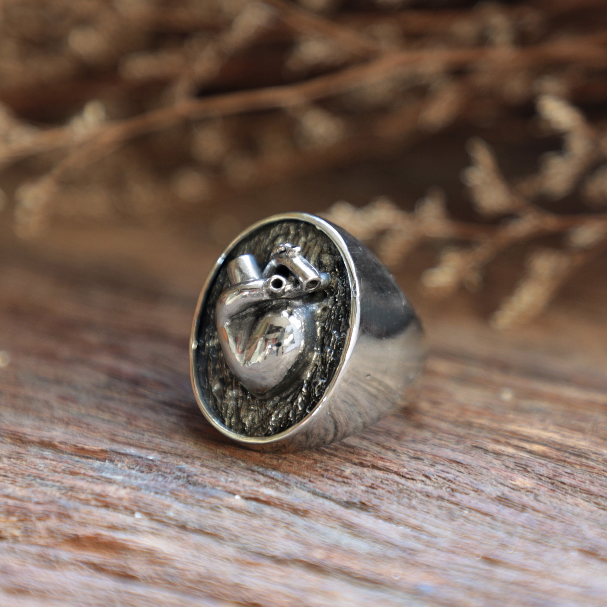 Human Heart Ring for Man Made of Sterling Silver 925 - Etsy Norway