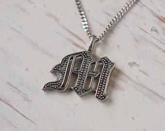 alphabet M pendant necklace for men made of sterling silver 925 gothic style