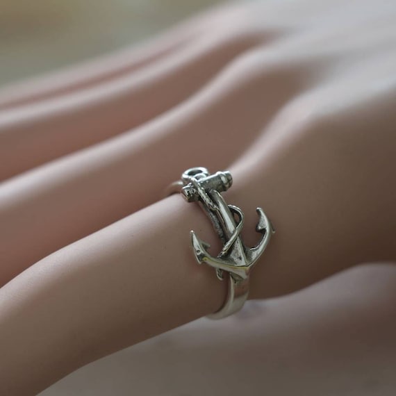 Anchor with Rope Nautical Ring Sterling Silver Anchor with Rope Nautical Ring Sterling Silver