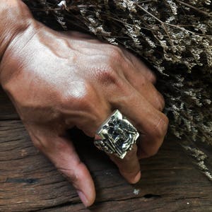 Baphomet Pentagram Caduceus Ring for Unisex Made of Sterling - Etsy