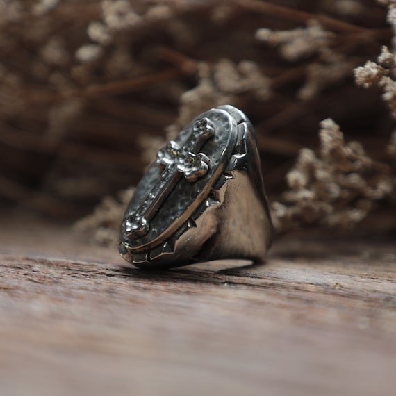 Cross Crucifix Gothic Ring for Men Made of Sterling Silver 925