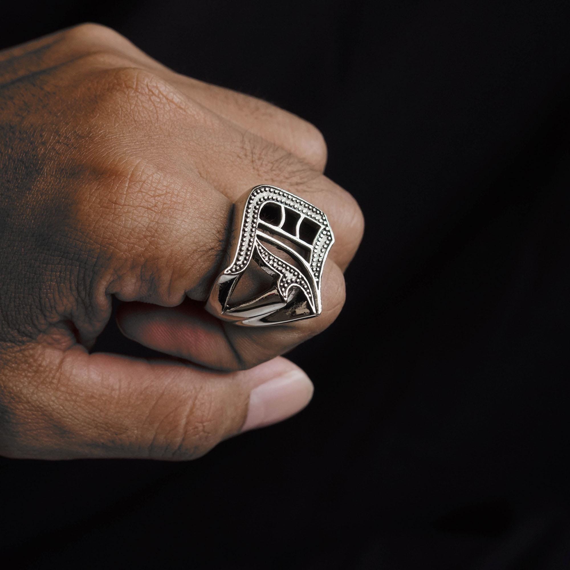 男性用D文字オールドイングリッシュリング、スターリングシルバー925製