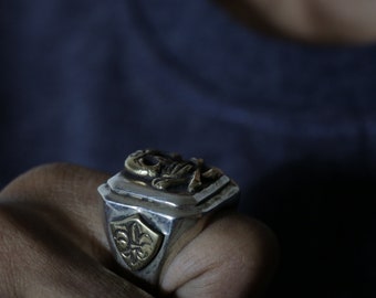 スカルクロスボーンメキシカンバイカーリング、メンズ、スターリング