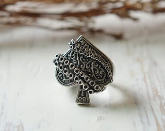 Ace spades tentacles Ring for men made of sterling silver 925 biker style
