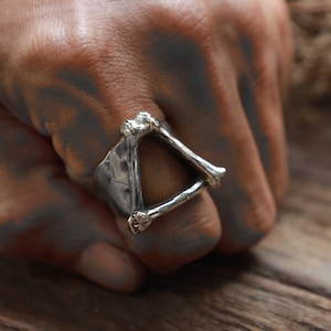 illuminati bone ring for unisex made of sterling silver 925 punk triangle