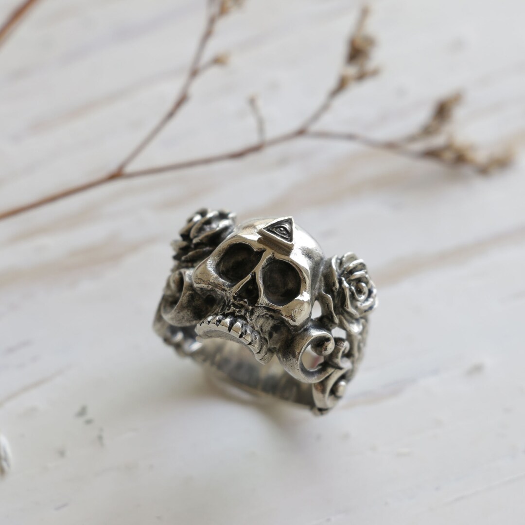 Skull And Roses Rings Skull and Rose Ring for Unisex Made of Sterling Silver 925 Punk - Etsy