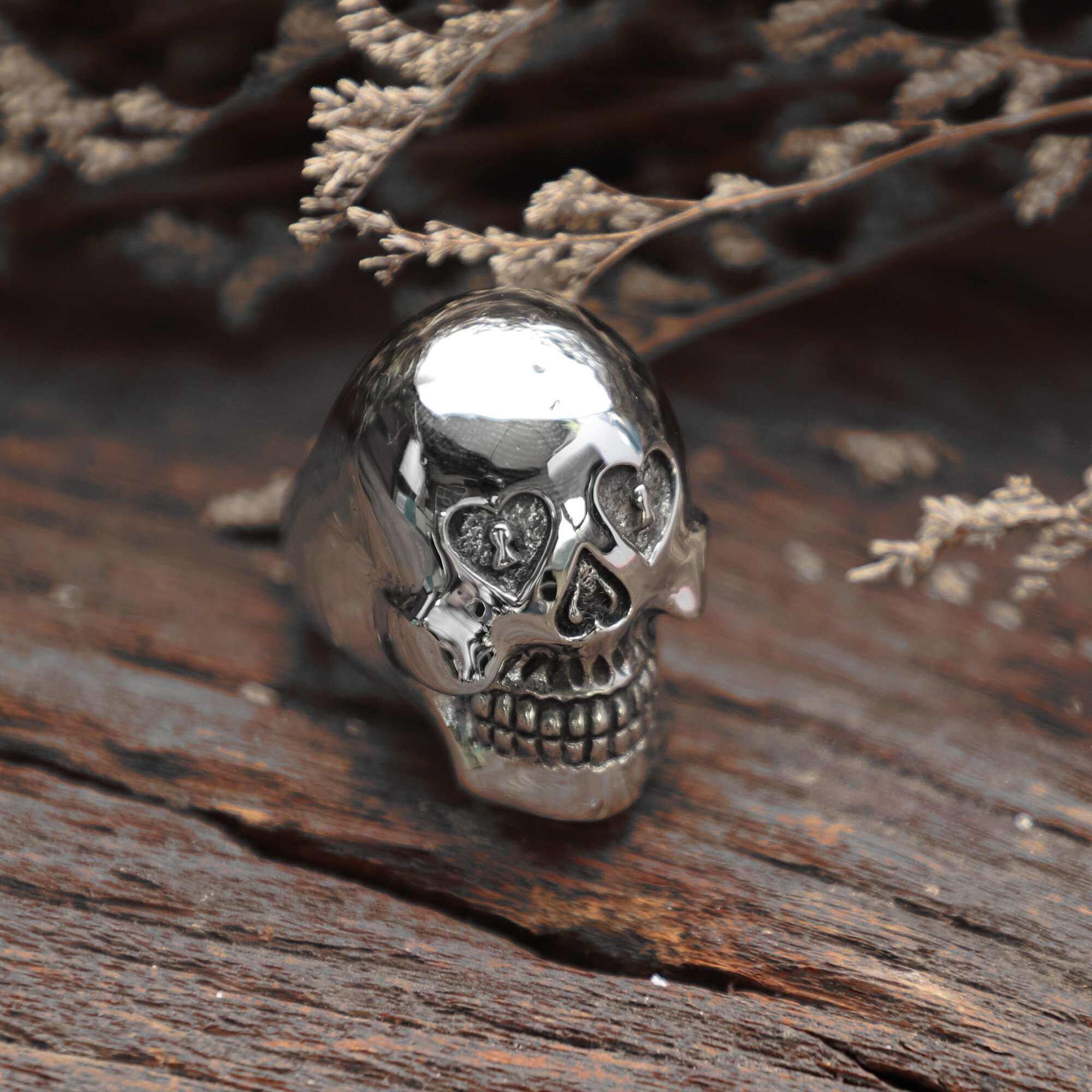 Skull Sugar Eye Heart Ring for Men Made of Sterling Silver Mexican