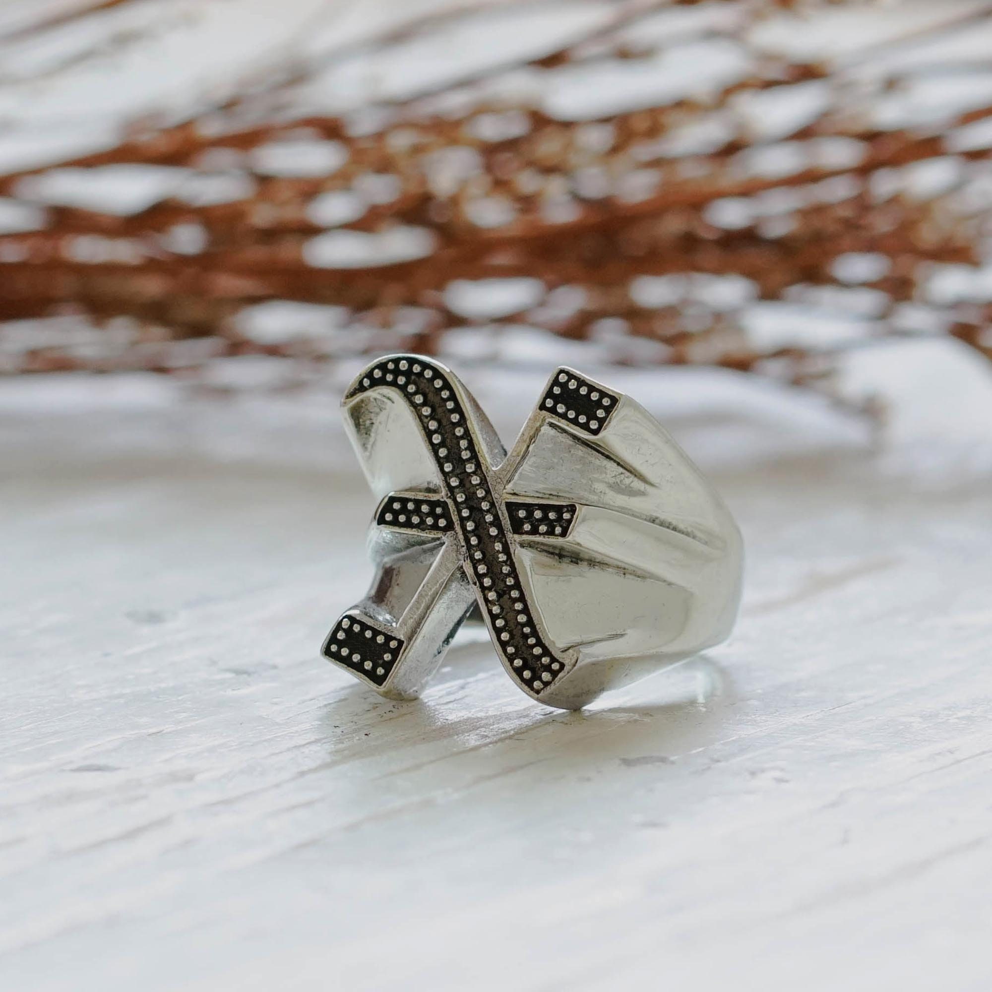 X Letter Old English Ring for Men Made of Sterling Silver 925 Biker Style -  Etsy