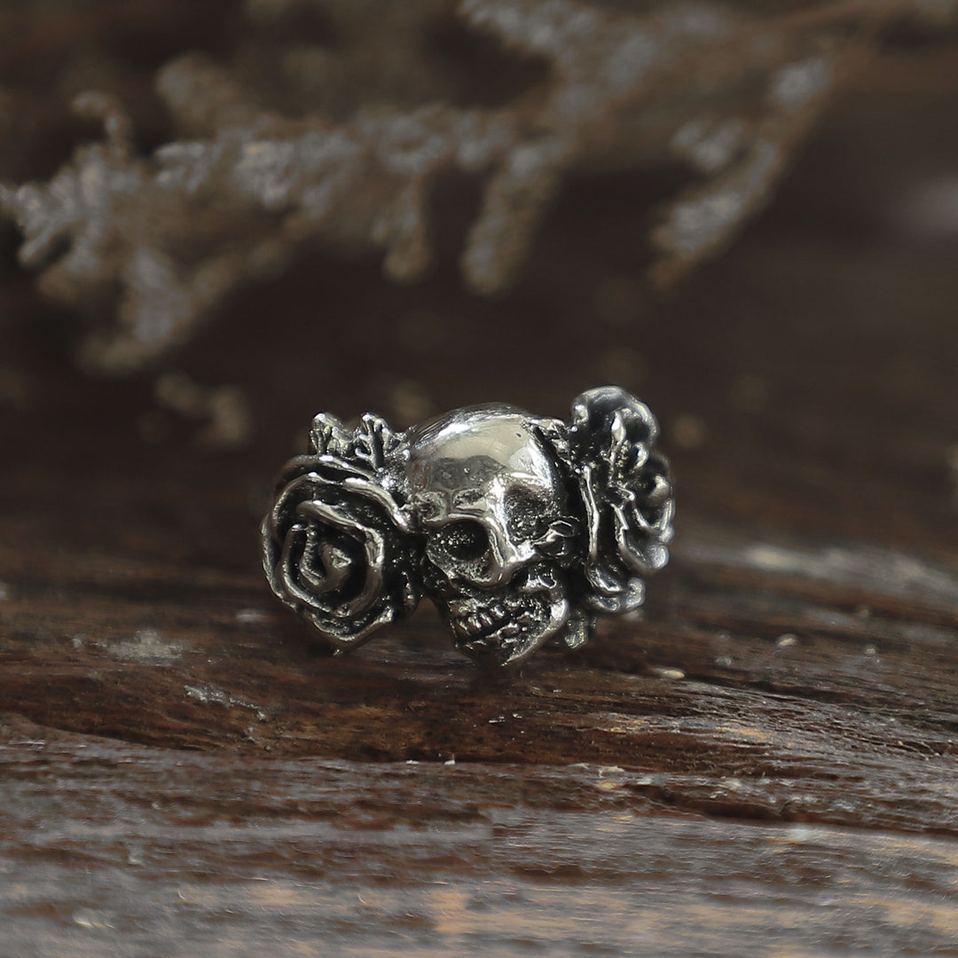 Skull And Roses Rings Skull and Rose Ring for Unisex Made of Sterling Silver 925 Punk - Etsy