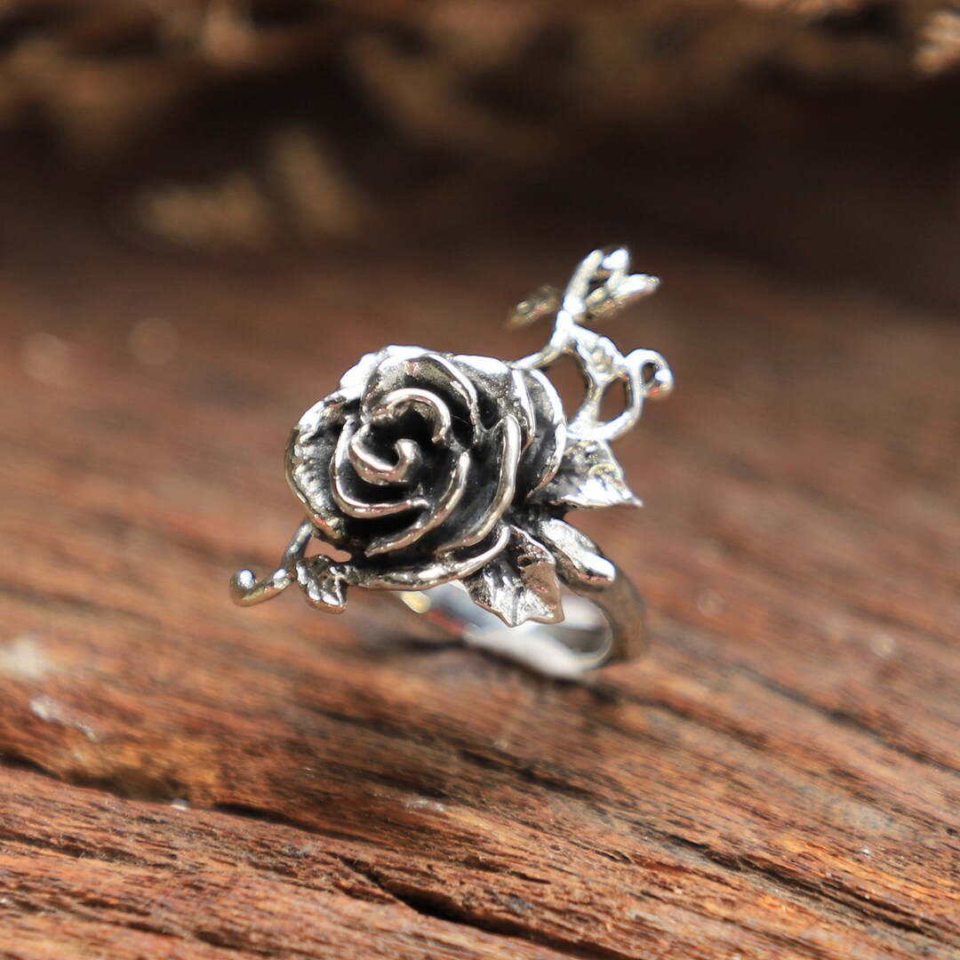 Rose Leaf Vine Ring for Unisex Made of Sterling Silver 925 Nature Style ...