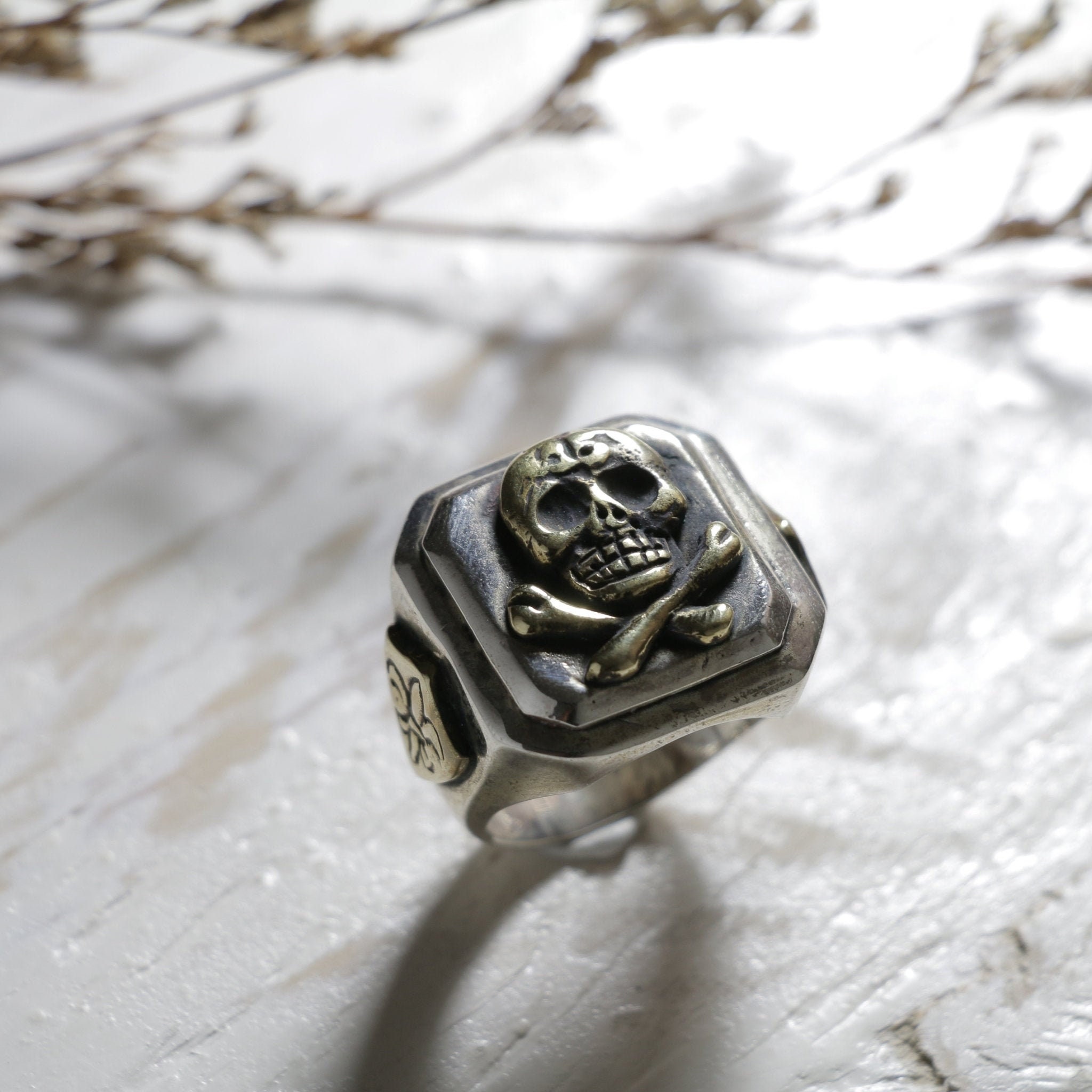 Skull Crossbones Mexican Biker Ring for Men Made of Sterling Skull Crossbones Mexican Biker Ring for Men Made of Sterling