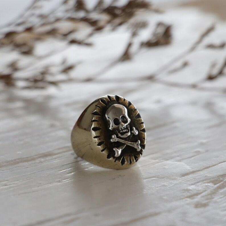 Men's Biker Skull Crossbones Ring - .925 Sterling Silver Band - Sizes 7-14