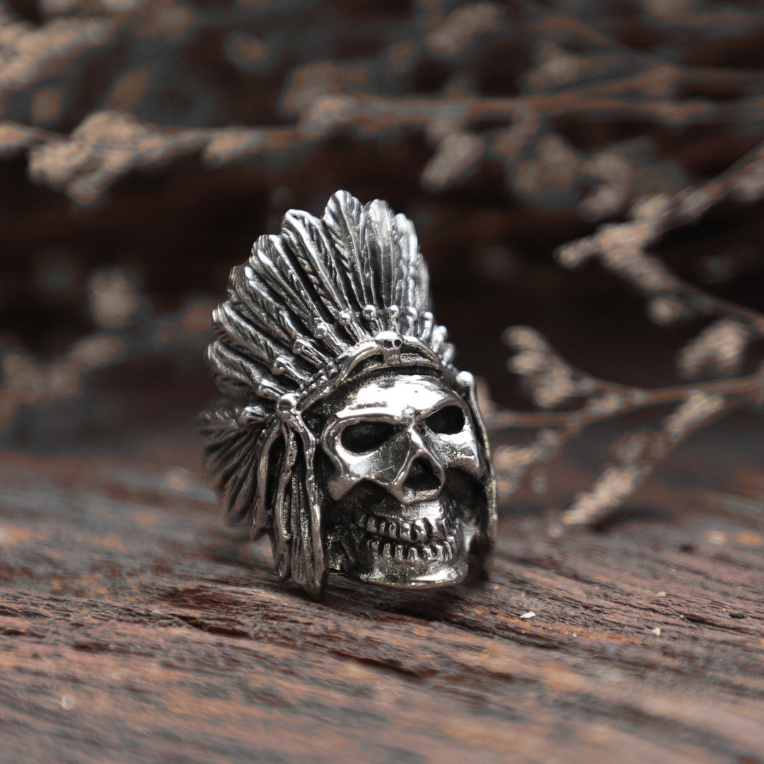 Skull Indian Ring for Men Made of Sterling Silver 925 Biker Style - Etsy