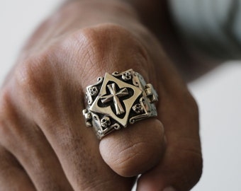 Cross Vintage Ring for Men Made of Sterling Silver 925
