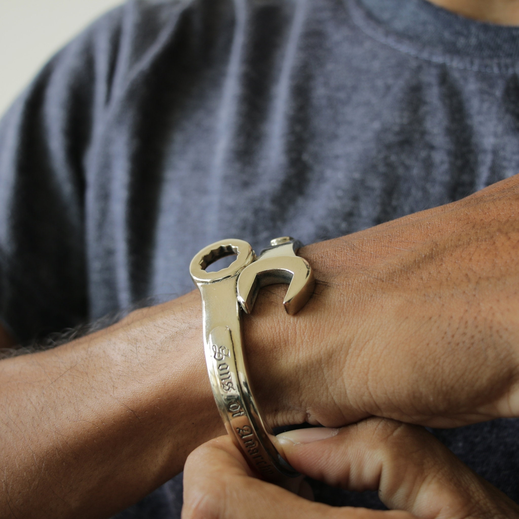 6th Wedding Anniversary Gift For Him - Spanner Wrench Bangle Bracelet Stamped "6 YEAR", Men's Jewelry