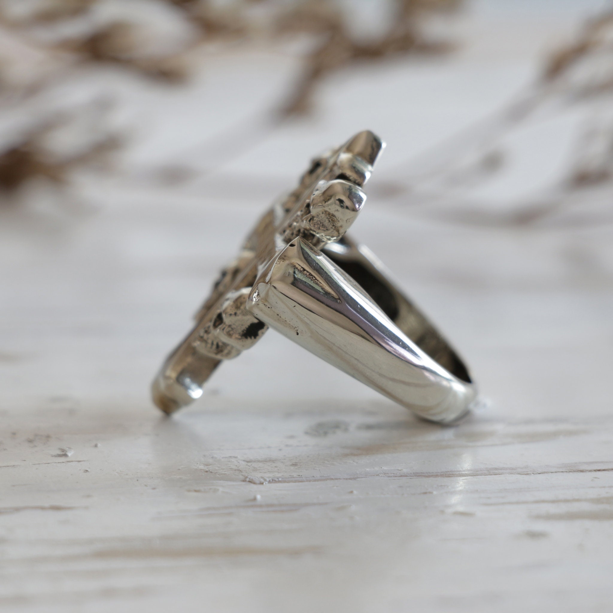 Cross and Skull Ring for Men Made of Sterling Silver 925 Biker | Etsy
