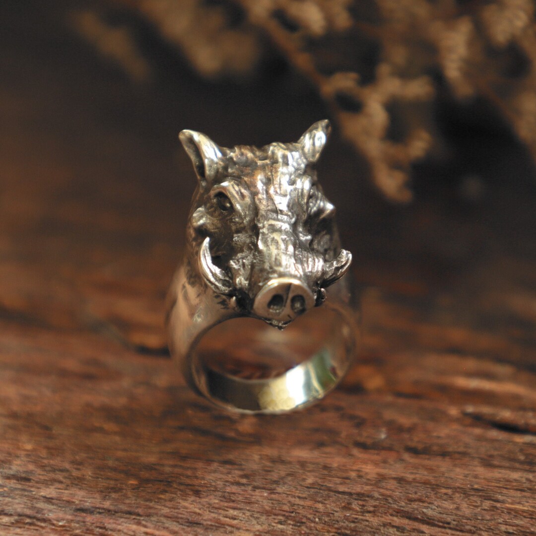 SILVER925 PIG MOTIF DESIGN RING/シルバー/リング Wild Boar Ring for Men Made of Sterling Silver 925 Biker Style - Etsy