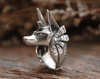 Anubis Egyptian ring for men made of sterling silver 925 biker style