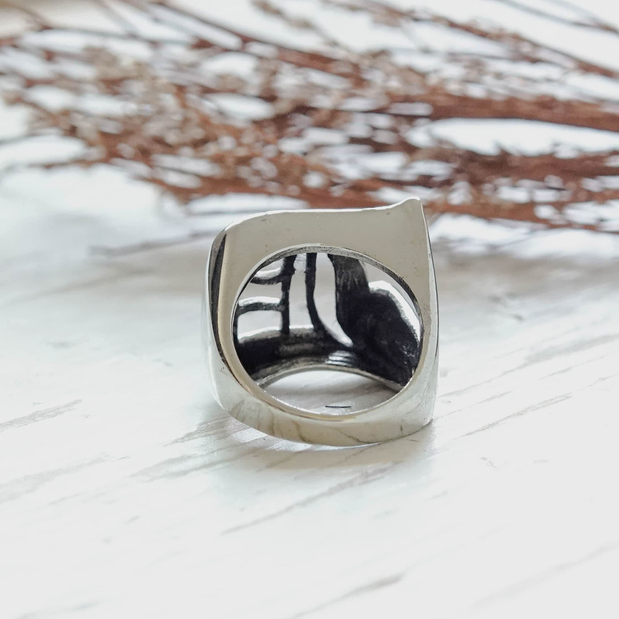 男性用D文字オールドイングリッシュリング、スターリングシルバー925製