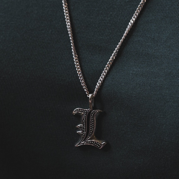 Alphabet L Pendant Necklace for Men Made of Sterling Silver