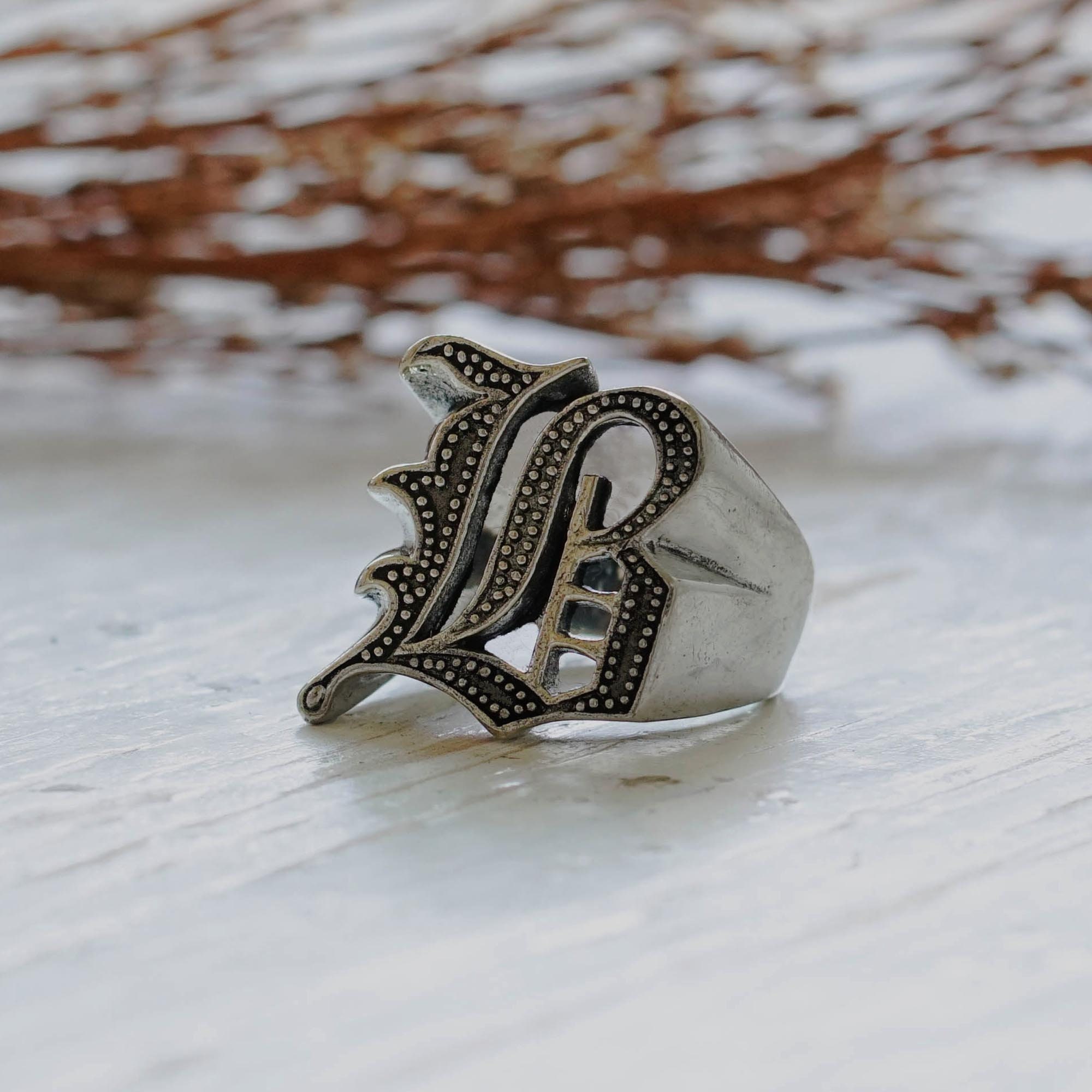 B Letter Old English Ring for Men Made of Sterling Silver 925 