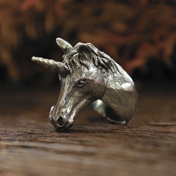 Einhorn Pferdering für Männer aus Sterling Silber 925 Reiterstil