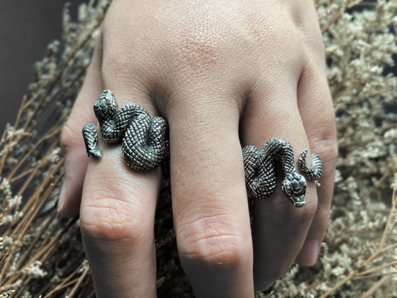 Sterling Silver Double Snake Head Gothic Ring