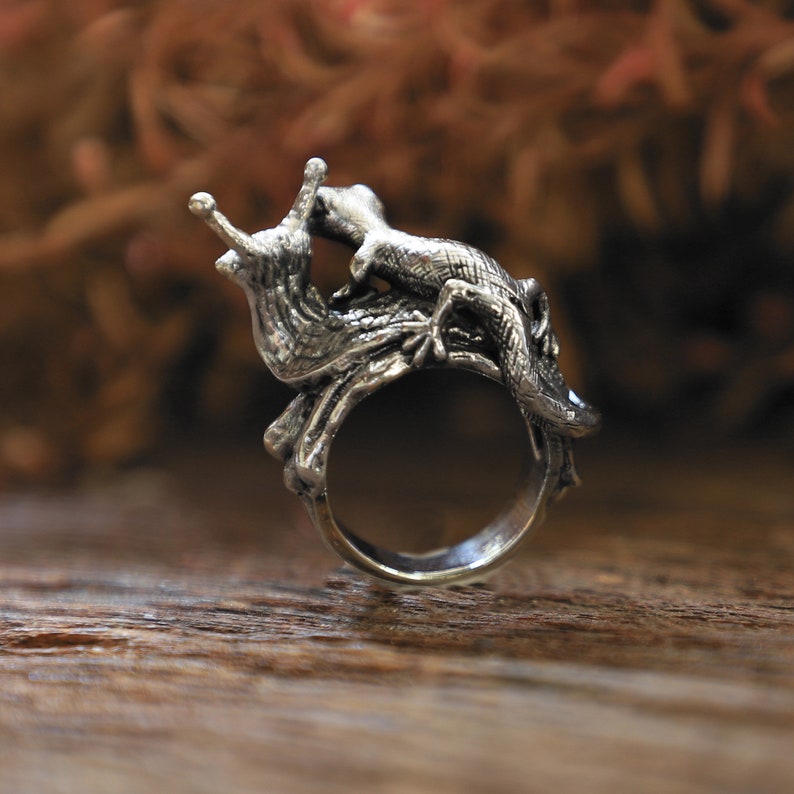 Snail and Gecko Ring for Men Made of Sterling Silver 925 Boho Etsy