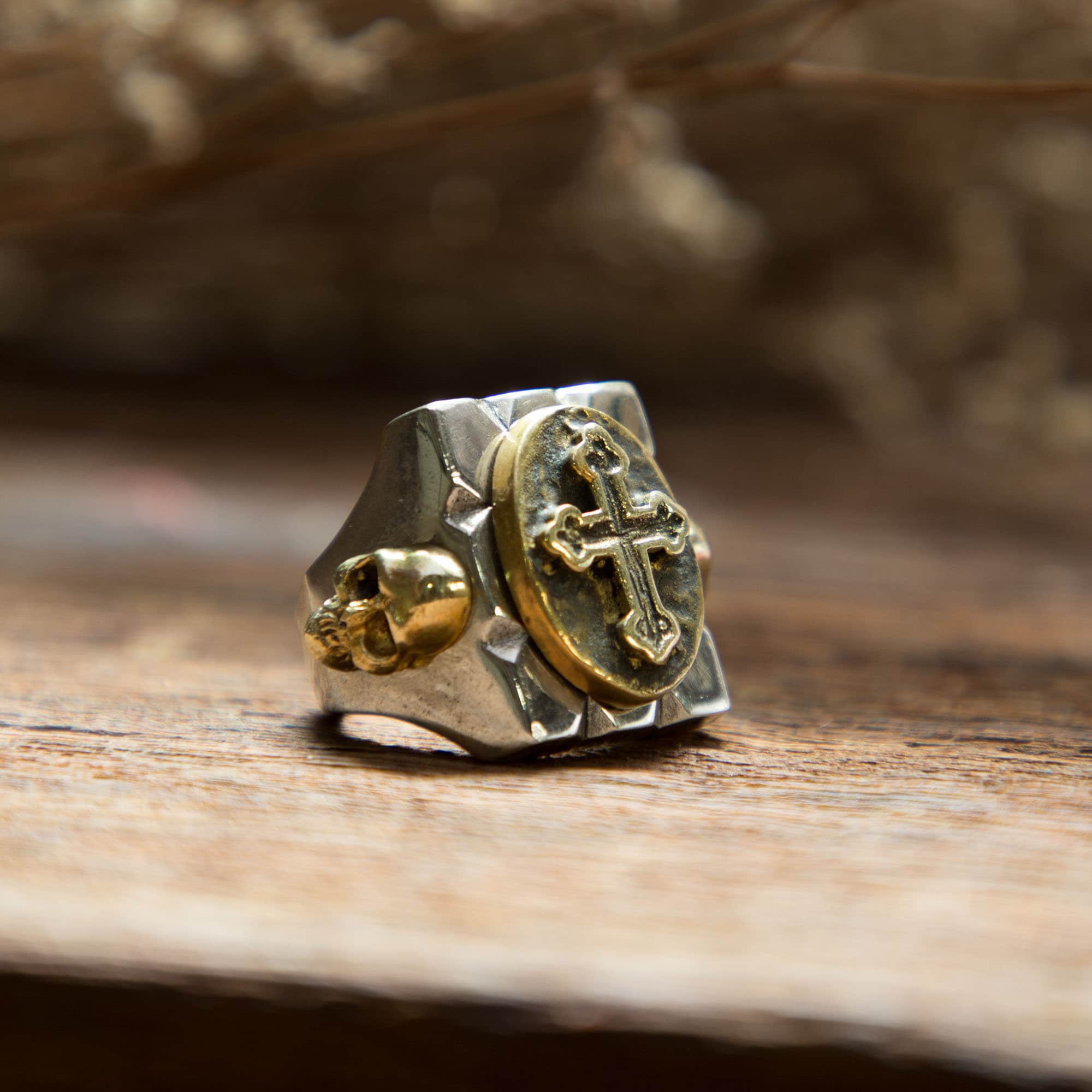 Vintage Cross and Skull Mexican Ring for Men Made of Vintage Cross and Skull Mexican Ring for Men Made of