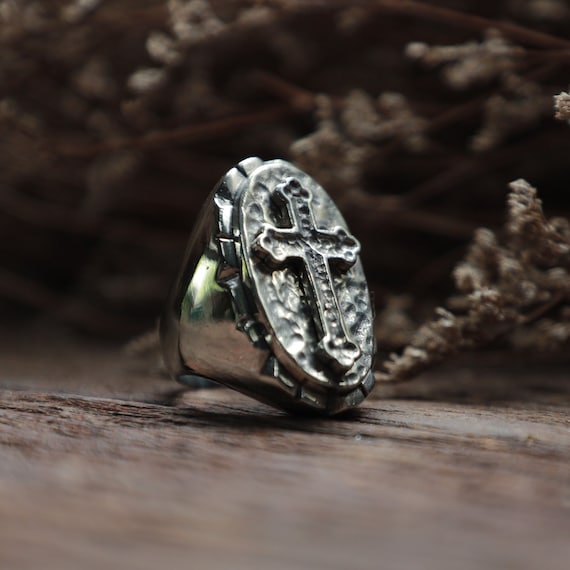 Cross Crucifix Gothic Ring for Men Made of Sterling Silver 925