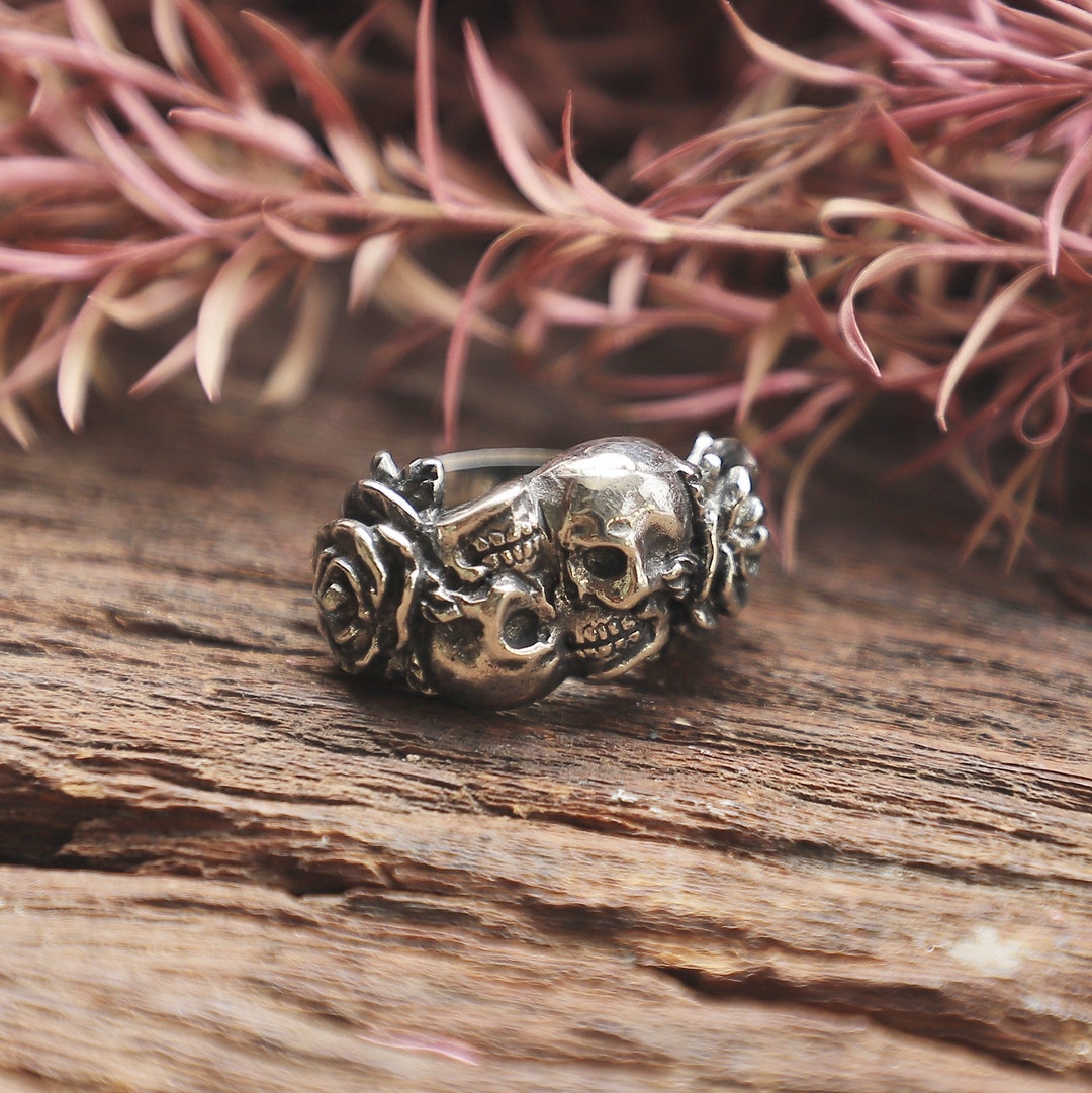 Skull And Roses Rings Skull Flower Rose Ring for Men Made of Sterling Silver 925 Vintage ...