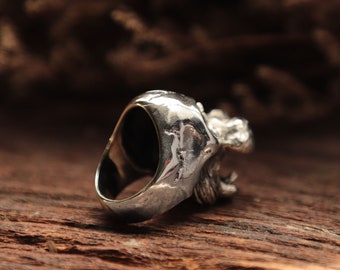 Anello Uomo Quadrato In Argento Sterling 925 - Motivo Ippopotamo, Zodiaco, Teschio - Fatto A Mano Thailandia