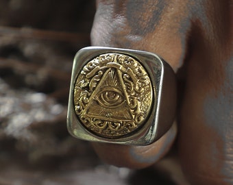 illuminati square ring for men made of sterling silver 925 gothic style