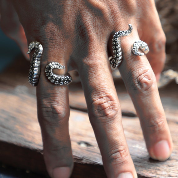 Couple tentacle octopus ring for unisex made of sterling silver 925 nautical style