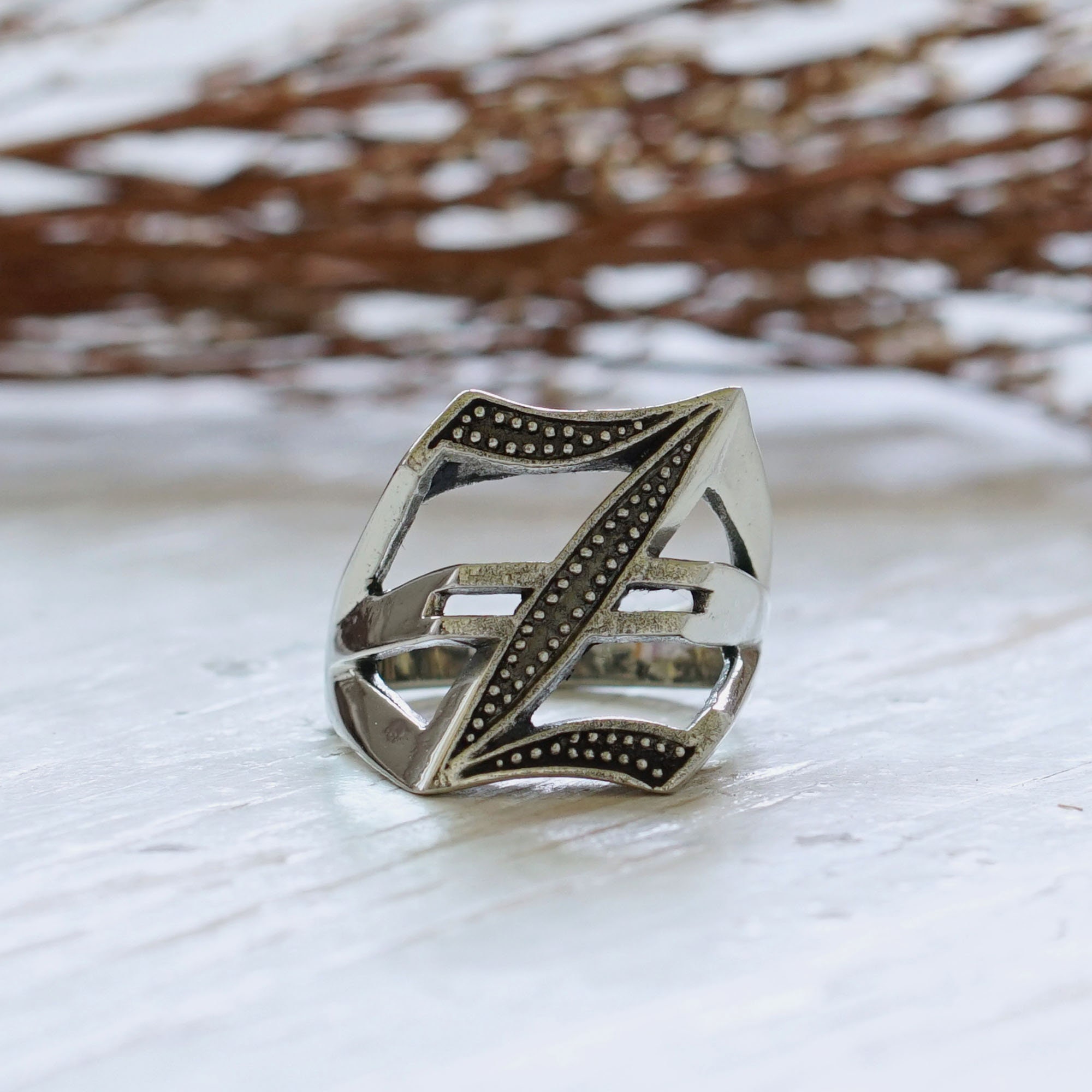 セール】LETTER RIBBON HORSE SHOE SILVER RING LARGE / レター
