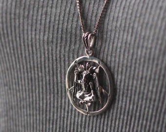 baphomet pendant necklace for men made of sterling silver 925 Satan Pentagram
