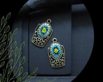 Bohemian Floral Inspired Antique Brass Finish Polymer Oval Earring Pendant Charms/Pkg. 2