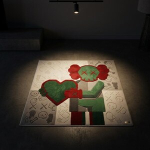Green KAWS Inspired Hand Tufted Wool Rug, Pop Art Abstract Carpet, Hypebeast Decor image 6