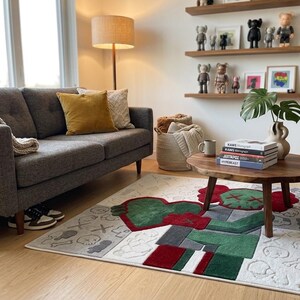 Green KAWS Inspired Hand Tufted Wool Rug, Pop Art Abstract Carpet, Hypebeast Decor image 7