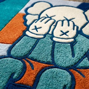 Orange KAWS-inspirerad handtuftad ullmatta, popkonst abstrakt matta, Hypebeast Decor bild 1
