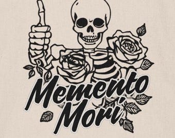 Memento Mori Skeleton Tote – Gothic Roses Recycled Cotton Canvas Bag