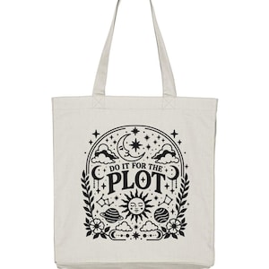 Do It For The Plot Tote Bag, Medieval Woodcut Celestial Book Club Bag, Recycled Cotton Book Lover Gift