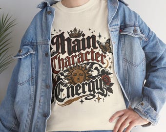 Main Character Energy T-Shirt | Vintage Script Sun, Roses, Butterfly