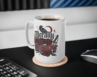 Morally Grey Character Mug | Raven, Roses, Skull Coffee Cup