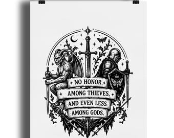 Knight and Gargoyle Fantasy Art Print, Gothic Medieval Decor (Matte Finish)