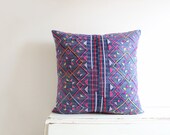 Vintage indigo batik and embroidered Hmong cushion cover 20x20
