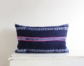 Vintage indigo hand dyed Hmong cushion cover 12"x 20"