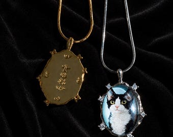 Collar con retrato personalizado de mascota, colgante con dije de foto vintage, joyería conmemorativa de plata platino.