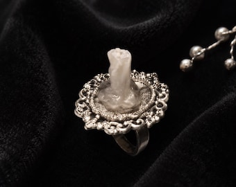 Anillo portavelas gótico, anillo llamativo victoriano en tono plateado, anillo para exhibir mini velas, regalo de joyería estilo academia oscura