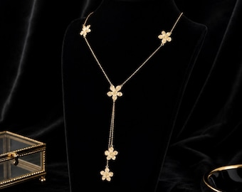 Gold Flower Body Chain Necklace, Dainty Floral Y, Fairycore Jewelry, Statement Dangle Necklace